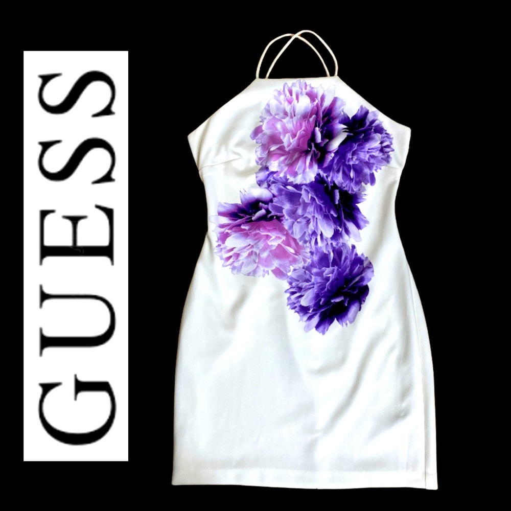Guess White Purple Flowered Dress